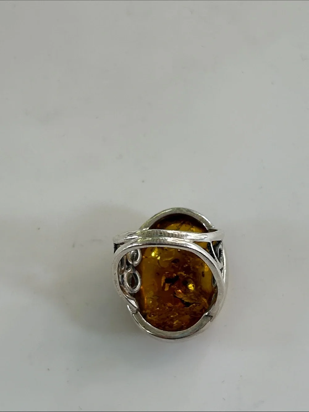 VTG Sterling Silver Huge Baltic Amber Statement Ring Size 7